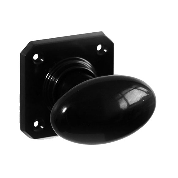 Black Bakelite BROLITE Stepped Oval Door Knobs - Reborn Bakelite