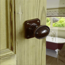 No. 6813 Mottled Brown real Bakelite stepped oval door knob on square back-plate. Black also available.