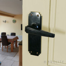No. 6614 Black real Bakelite Art Deco lever handle on a &quot;latch plate&quot;. Mottled Brown also available.